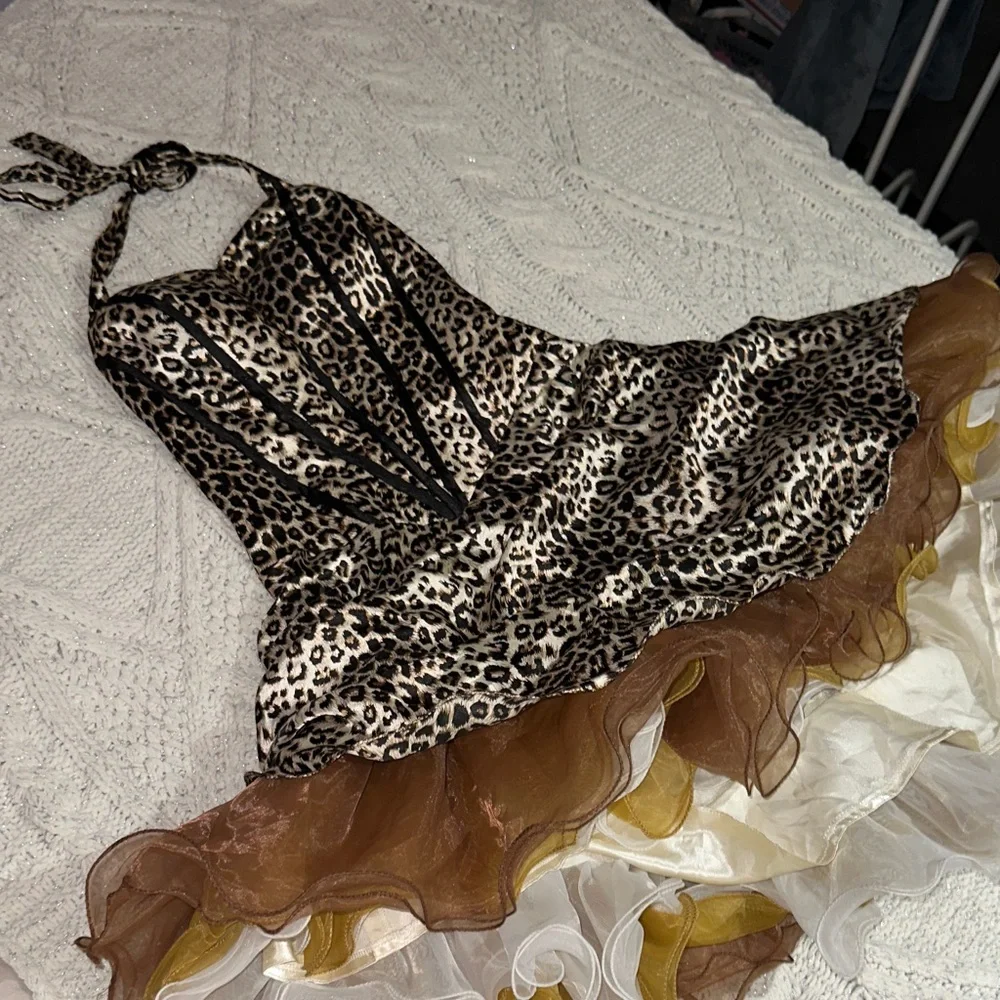 Leopard Print Halter corset Dress with Ruffled tutu Skirt (Padded bra) - Picture 3 of 15